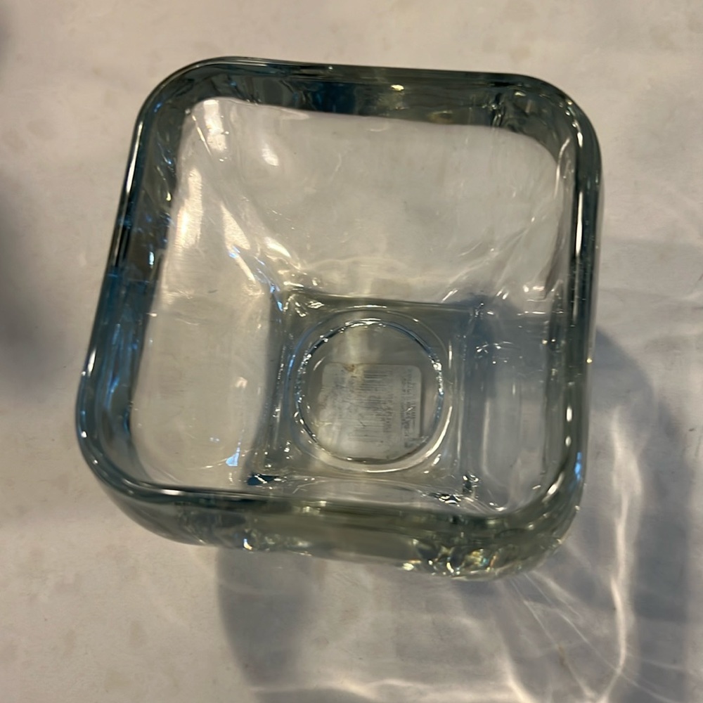 Libbey Heavy Glass Vase Clear Curved Tapered Large Square Votive Bowl 4.75 NWOT